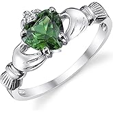 Metal Masters Sterling Silver 925 Irish Claddagh Friendship &amp; Love Ring with Simulated Emerald Green Color Heart Cubic Zirconia