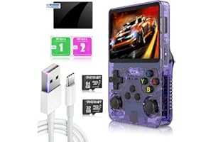 UGTENVERSI R36S Handheld Retro Gaming Console Linux System with 32+64G TF Card, Preloaded with 15000+ Games, Retro Video Game Console 3.5-inch IPS Screen (Transparent Purple)