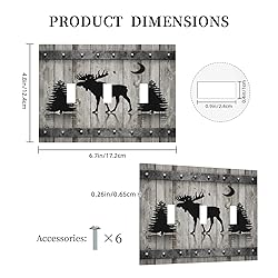 Rustic Deer Moose Forest Tree on Wood Plank 3 Gang