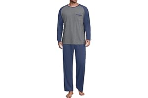 NUOKESASI Mens Pajamas Set Lightweight Nightwear Pjs Sleepwear Quick Dry Soft Comfy Long Sleeve Loungewear With Pocket