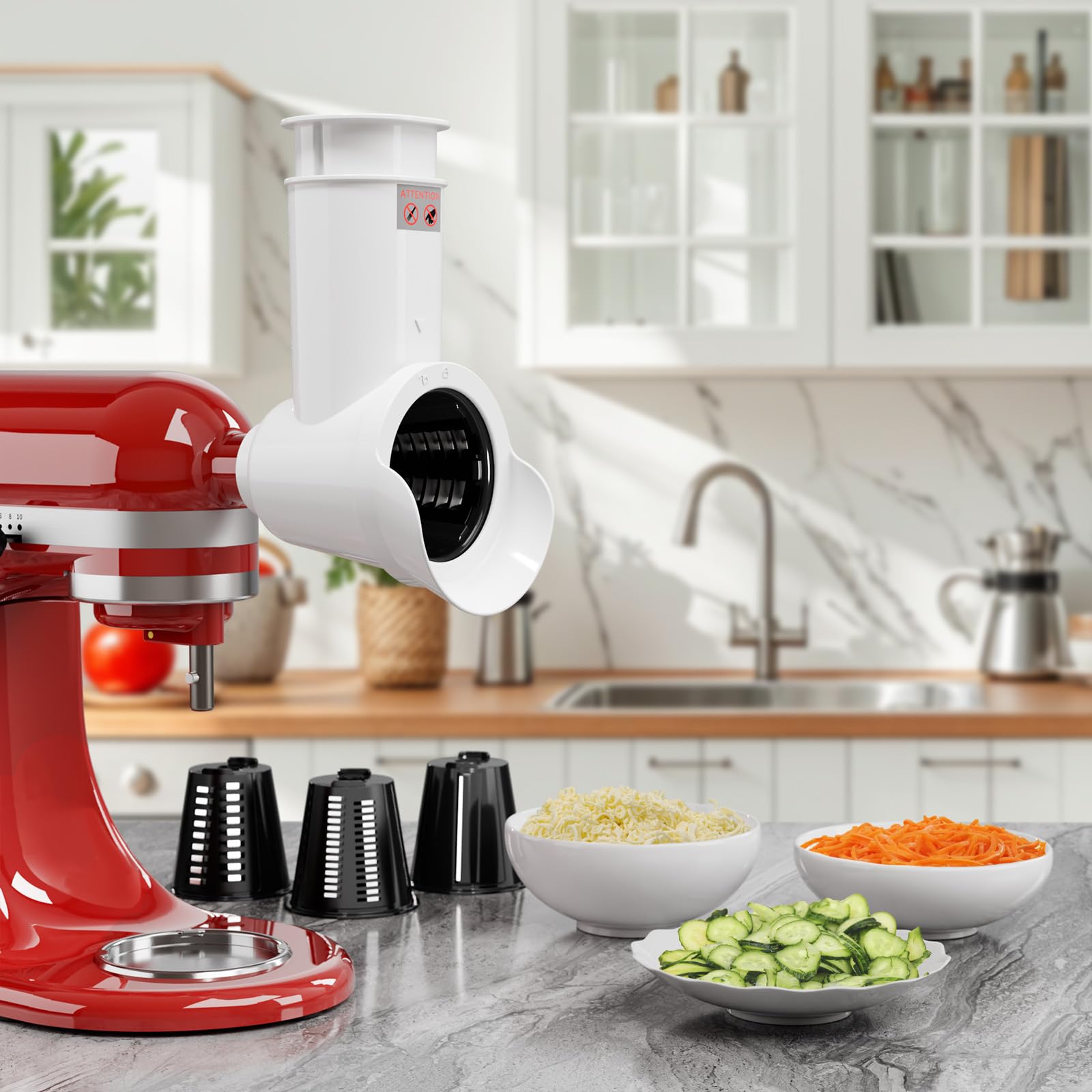 Tmbeg Slicer Shredder Attachment for KitchenAid Stand Mixer, Cheese Grater, Cheese Grater with 3 Blades, Salad Maker Attachment for Kitchen aid, Dishwasher Safe, Food Slicer for Grating and Slicing