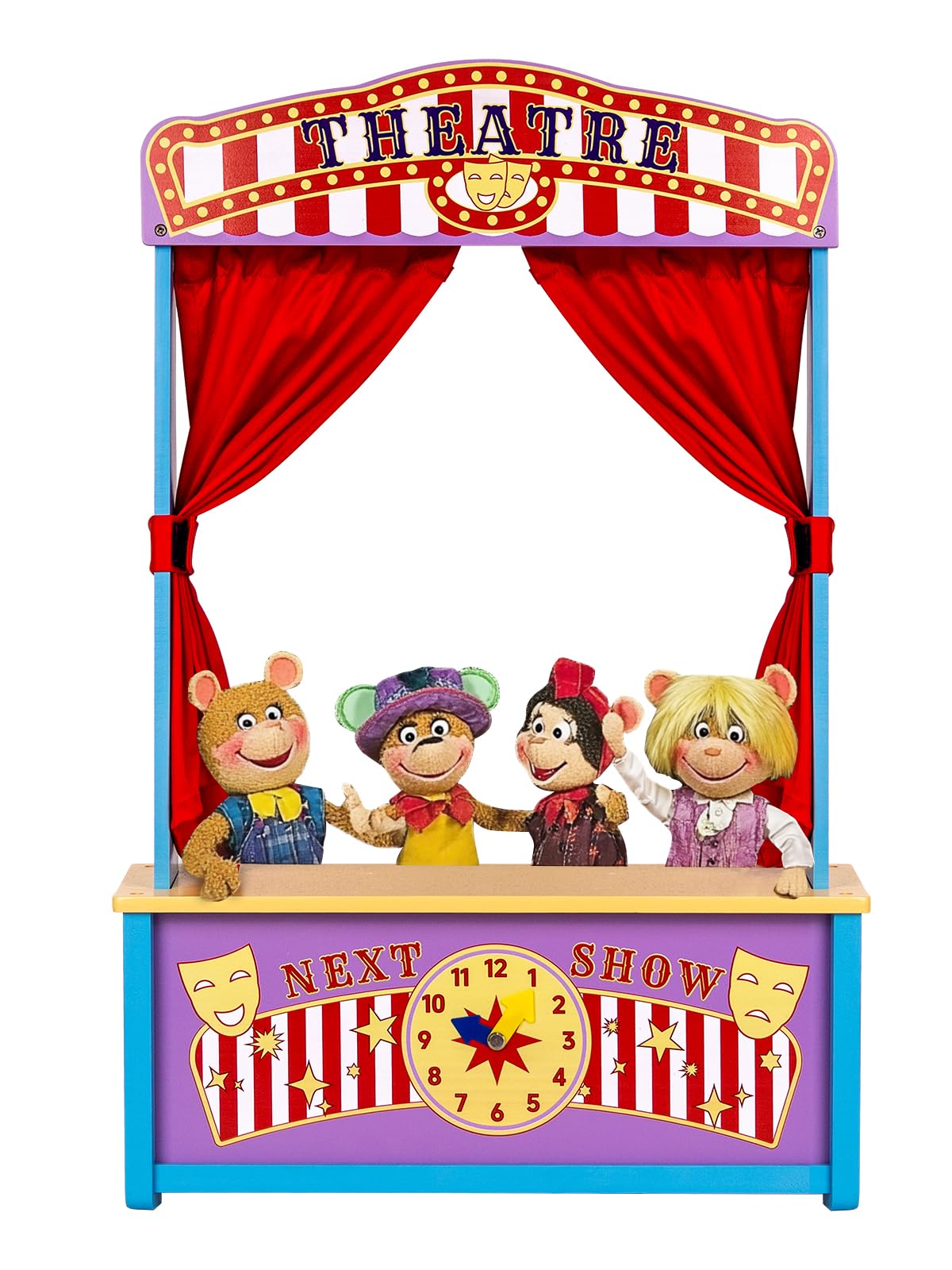 WodGod Wooden Puppet Theater, Puppet Theater with Curtains for Tabletop Drama Performance, role-playing, Great for Shows, Events, Education and Pretend Play, Portable