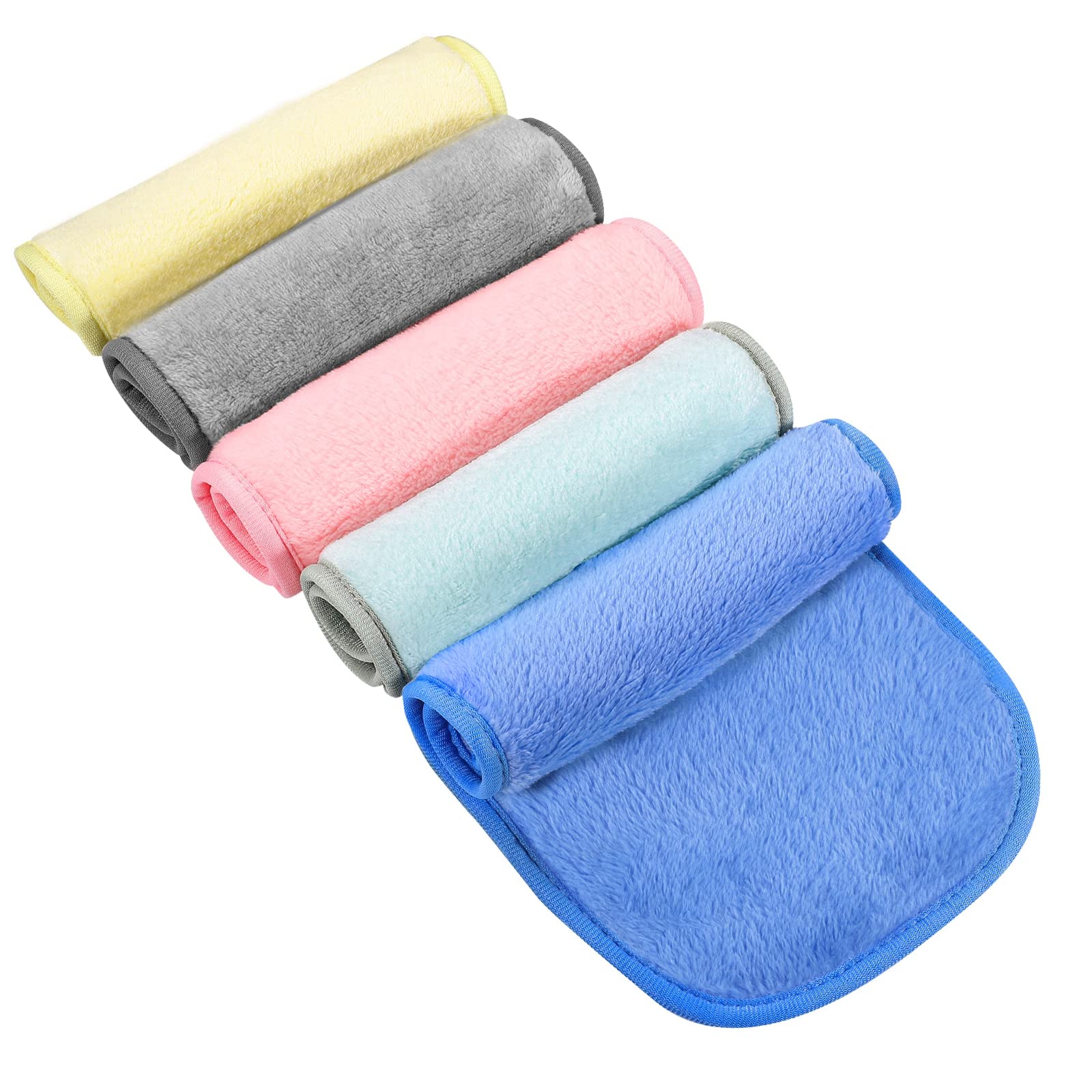 5 Pack Make Up Remover Cloth, 15.75 * 7.87in Flannel Face Cloth Face Wipes for Make Up Removing (Yellow+Mint Green+Blue+Coral Pink+Grey)