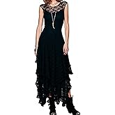 R.Vivimos Womens Sleeveless Backless Asymmetrical Layered Lace Long Dress with Slip Two Pieces