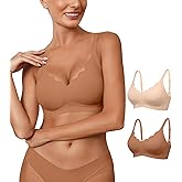 Womens Seamless Bras No Underwire Wireless Push Up Full Coverage Bra Scalloped V Neck T-Shirt Bra Comfort Bralettes