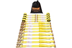 VEVOR Ratchet Tie Down Straps (8PK), 4400 lb Break Strength, E-Track Endless Ratchet with 8 Premium 2" x 15' Rachet Tie Downs