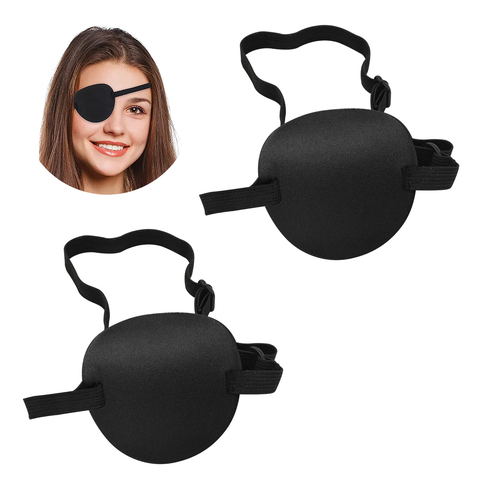 DINGFENG Eye Patches for Adults & Kids, 2 Pieces 3D Lazy Eye Patch for Left&Right Eye, Black Eye Patch with Adjustable Buckle, Pirate Patch Soft Comfortable Sleep Masks Pirate Eye Patches Eye Masks