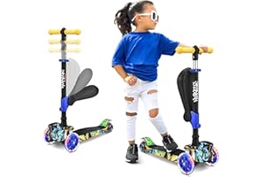 Hurtle Kids Scooter, 3 Wheel Scooter for Kids, Foldable Kick Scooter for Child & Toddlers Ages 3-12, Adjustable Height and LE