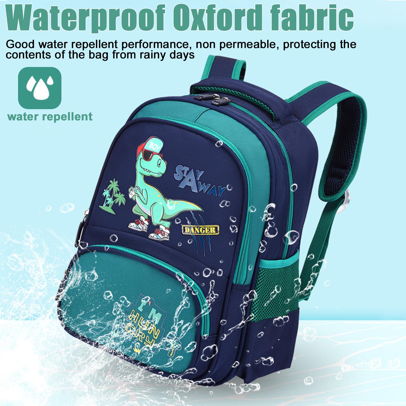Auirshiky Kinderrucksack Jungen, Kleiner Dinosaurier Rucksack Kinder mit Brustgurt, Wasserdicht Vorschule Kleinkind Schulrucksack Kindergarten Schultasche (Dinosaurier Grün) (Mail Blue) 4
