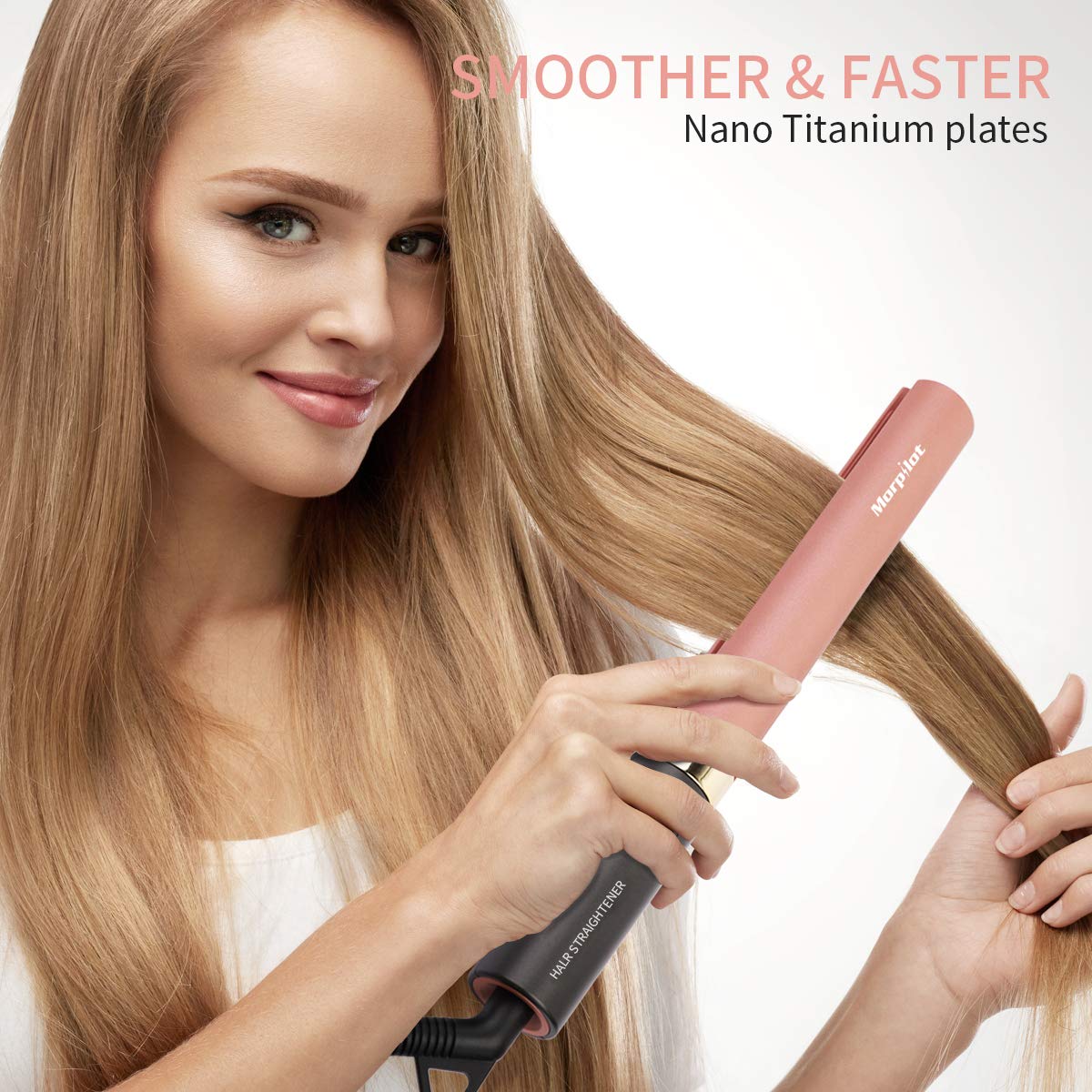 Professional Hair Straightener, Morpilot Dust Proof Plate Flat Iron Fast Heating-up with with Adjustable Temperature 265 to 450℉ Travel Size Dual Voltage for All Hair Types