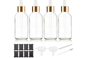 Bastelica Clear Glass Dropper Bottle 4 oz, Tincture Bottles with Dropper, Golden Cap Essential Oils Bottles for Health, Personal Care & Beauty - 4 Pack