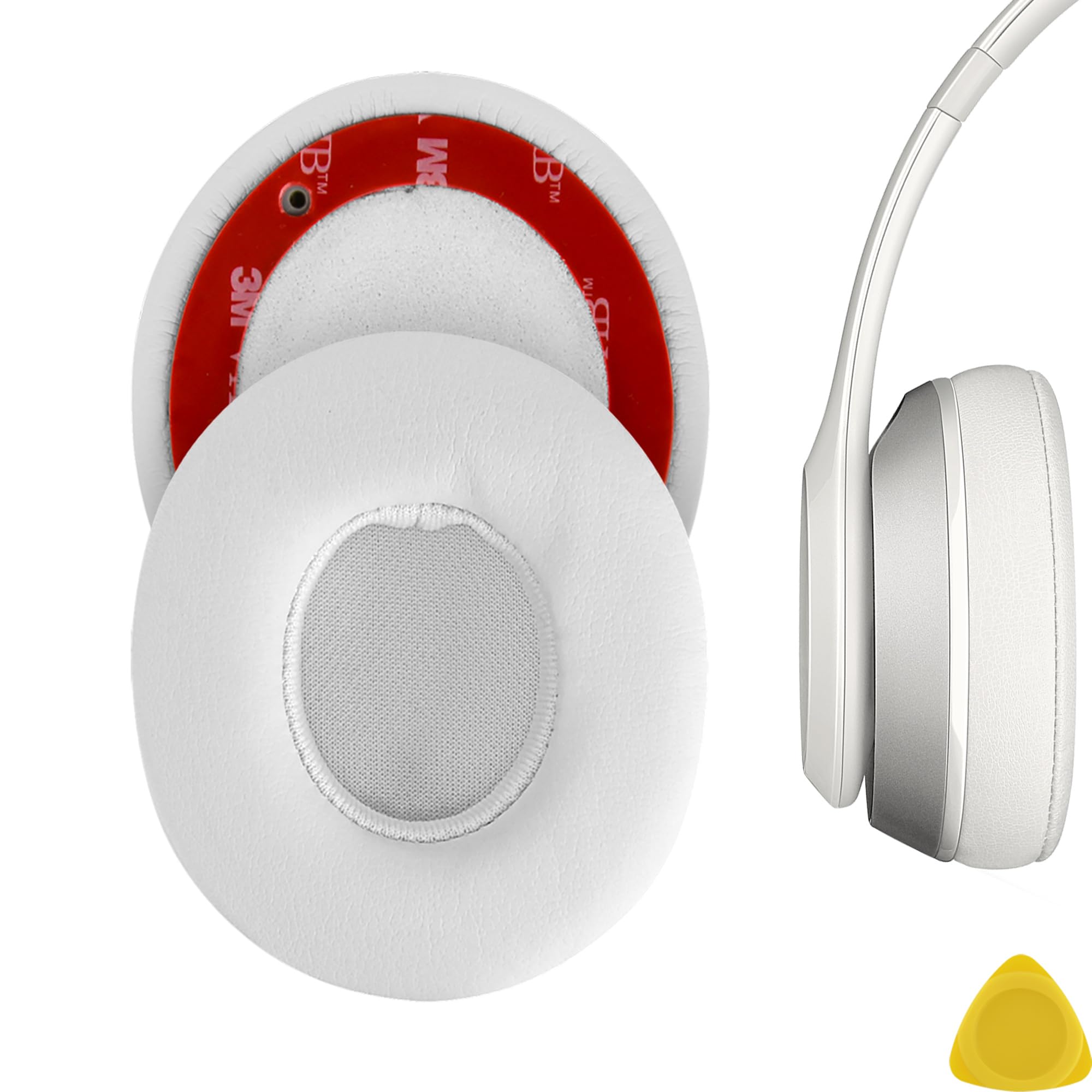 Geekria Replacement Ear Pads Compatible with Beats Solo 2 Wireless (B0534) (Not Compatible with Beats Solo2 Wired) On-Ear Headphones Ear Cushions, Repair Parts (White)