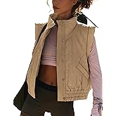 Tomosc Cropped Puffer Vest for Women Winter Button Down Sleeveless Light Jacket Stand Collar Gilet with Pockets