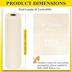 54" by 20 Yards Ivory Tulle Fabric Rolls - Tutu