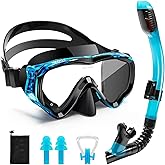 HIKOTEY Snorkeling Set for Kids, Full Dry Snorkeling Mask Set for Adults, Anti-Fog Protection, Unisex,HD Panoramic View, Snorkeling Gear for Kids 4-14 Age