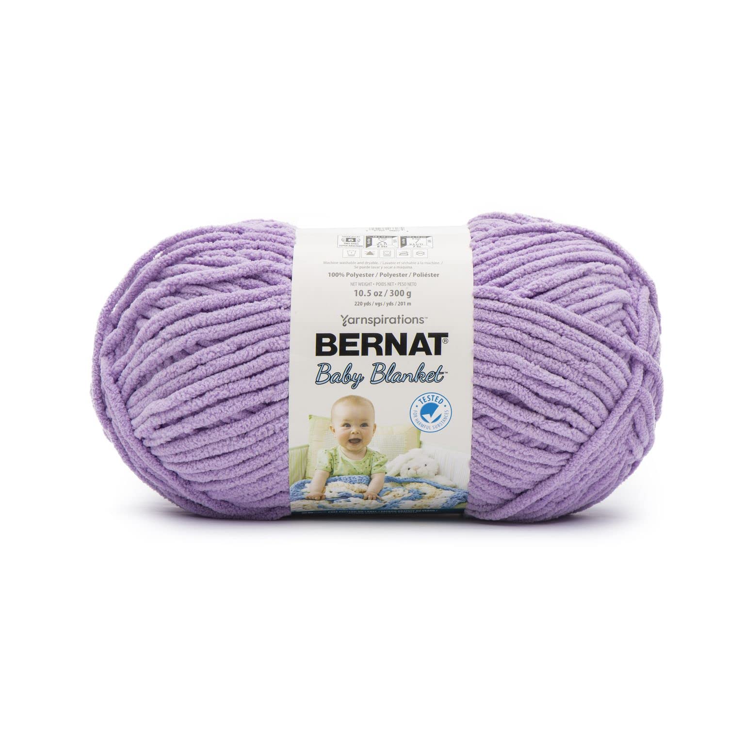 Bernat Baby Blanket BB Baby Lilac Yarn - 1 Pack of 10.5oz/300g - Polyester - #6 Super Bulky - 220 Yards - Knitting/Crochet