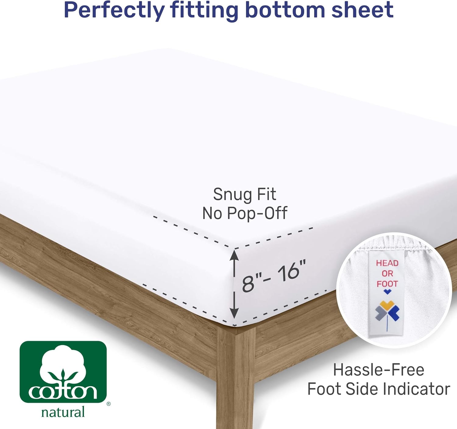 California Design Den 400 Thread Count 100% Cotton 1 Fitted Sheet Only, Pure White Queen Fitted Sheet, Long - Staple Combed Pure Natural Cotton Sheet, Soft & Silky Sateen Weave: Home & Kitchen