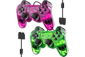 Degulan Wired Controller for PS-2 High Performance Double Shock Gamepad Joystick Remote Compatible with Play 2 (Clear Purple and Clear Grean)