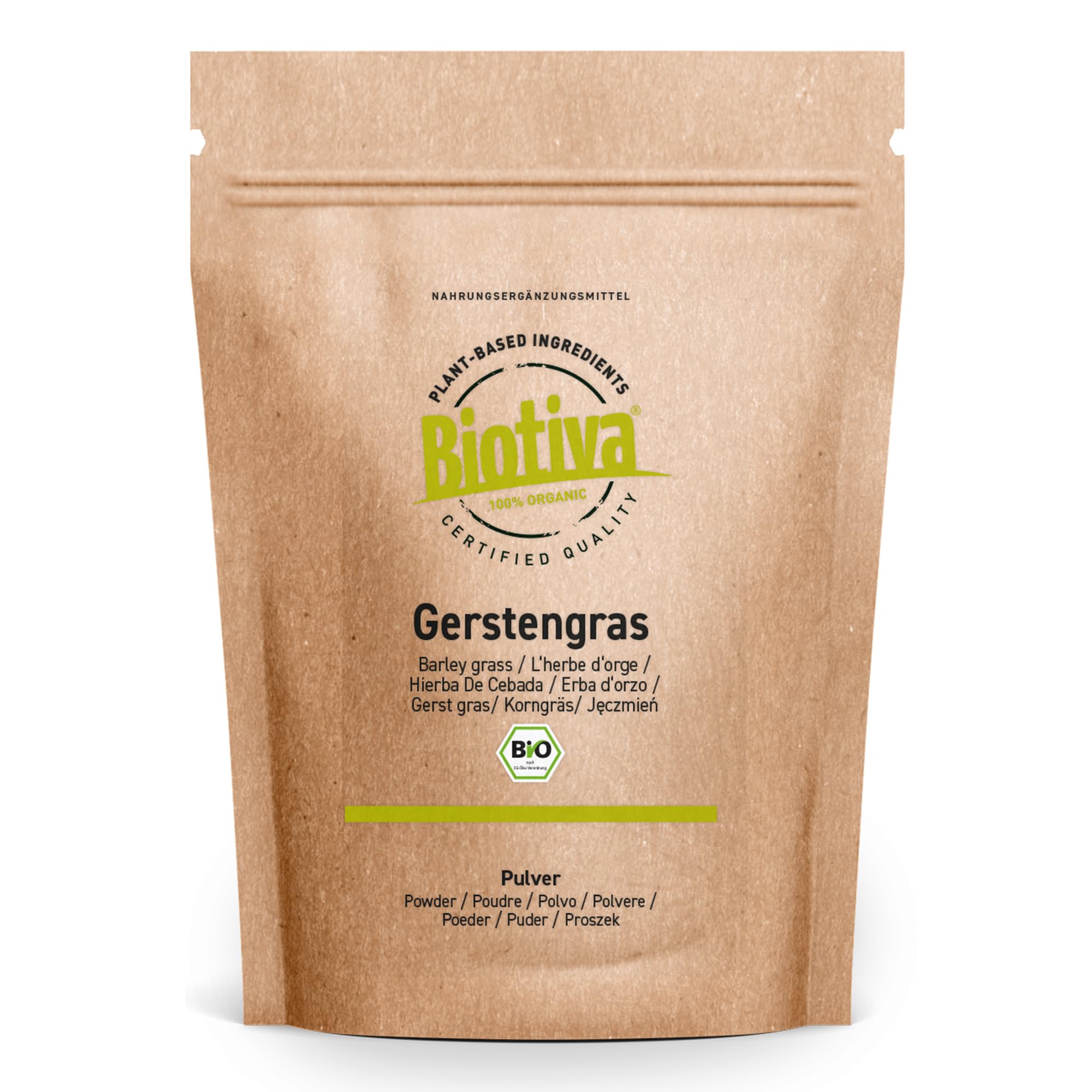 Biotiva Barley Grass Powder Organic 500g - Young, fine Barley Grass - from Germany - Organic Certification (DE-ECO-005) - Finest Taste