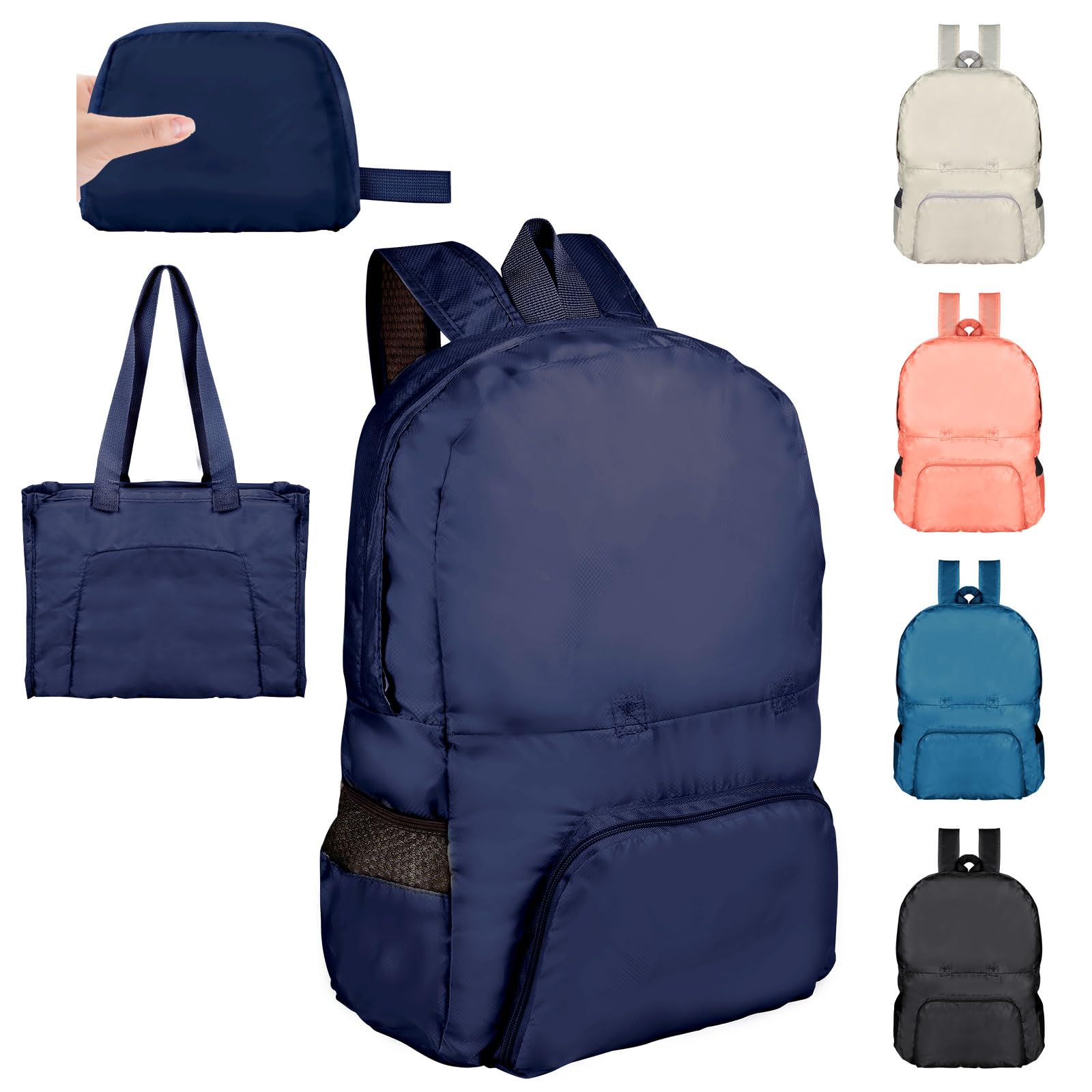 Risipu 25L Ultra Lightweight Foldable Backpack, Small Rucksack Water Resistant Durable Packable Backpacks for Women Men Outdoor Camping Hiking Travelling Walking Hiking Biking Shopping (Navy)