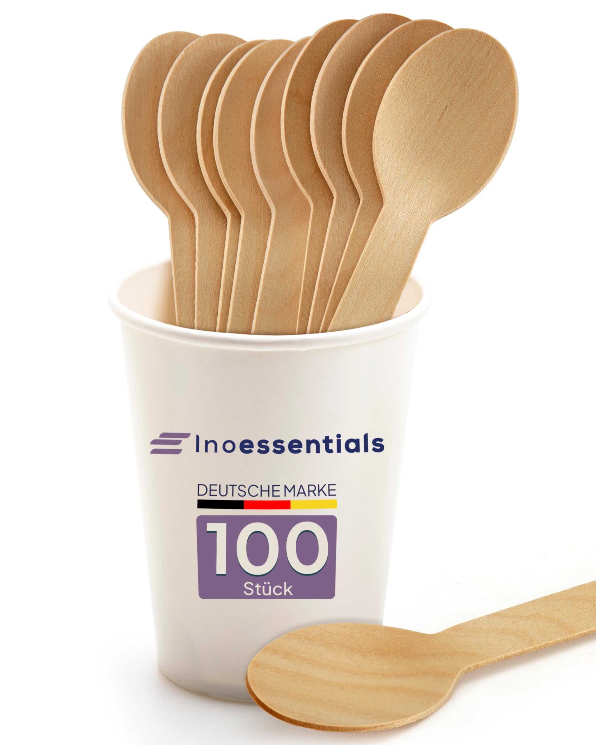 Inoverse Disposable Wooden Spoons, Pack of 100, Wooden Cutlery, Disposable Spoons, Environmentally Friendly Disposable Cutlery, Wooden Spoons, Disposable Soup Spoons, Cutlery Disposable