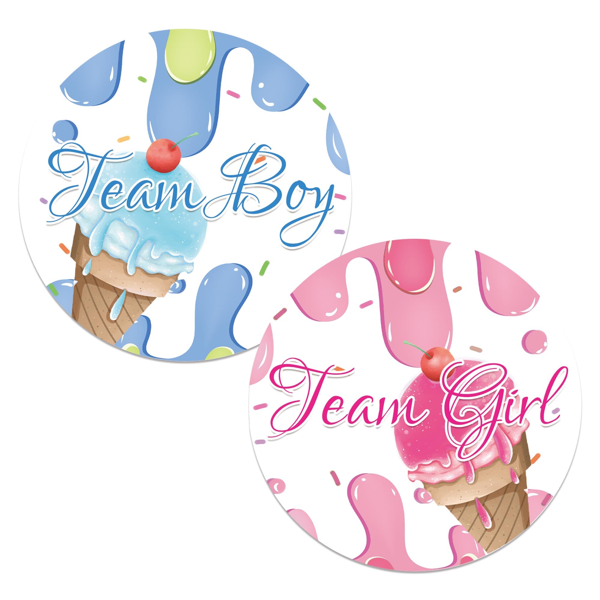Photo 1 of 120pcs Ice Cream Gender Team Boy or Girl Labels Stickers Pink and Blue Gender Party Games Stickers for Baby Shower Birthday Party