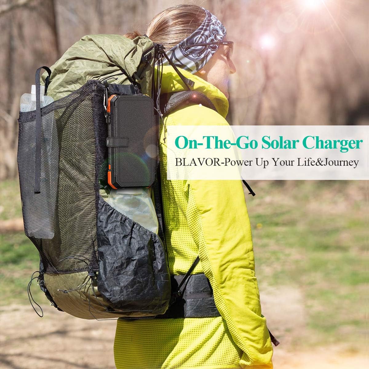 BLAVOR Solar Charger with Foldable Panels, Outdoor Power Bank 18W Fast Charging, 20,000mAh Solar Powered Charger with Camping Light/Flashlight/Compass Type C USB Charger 3 Outputs/Dual Inputs(Orange): Home Audio & Theater