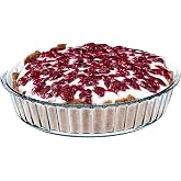 SIMAX Glass Pie Pan for Baking, 10.25 Inch Deep Round Pie Plate Dish Great For Apple, Pumpkin, Holiday Pies, Fluted Pie Holder, Oven Safe Tray, Borosilicate Glass Cake Tin