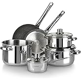 KASANOVA Grand Family 9Pcs Cookware set, Stainless steel pots, Nonstick aluminum frying pans, PFOA-free, Induction safe, Oven-safe up to 356°F
