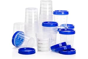 Frcctre 30 Pack 4 Oz/120ml Graduated Specimen Cups with 40 Pcs Stickers, Disposable Non-Sterile Urine Specimen Cups with Scre