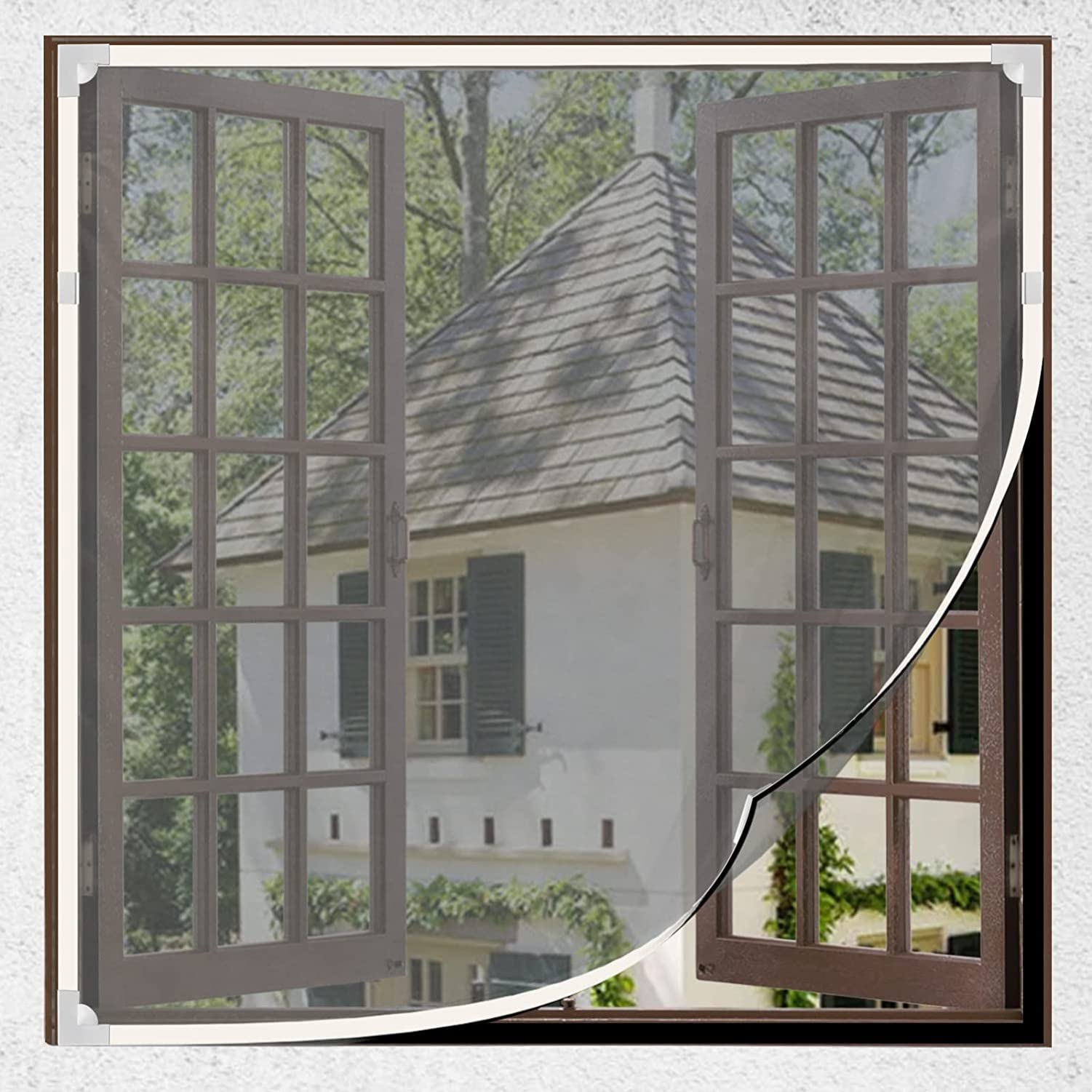 LATERN Magnetic Window Screen, 100CM x 120CM Fiberglass Fly Screen Adjustable Mosquito Net Window Insect Mesh - with Installation Accessories and Instructions (White Frame with Grey Net)