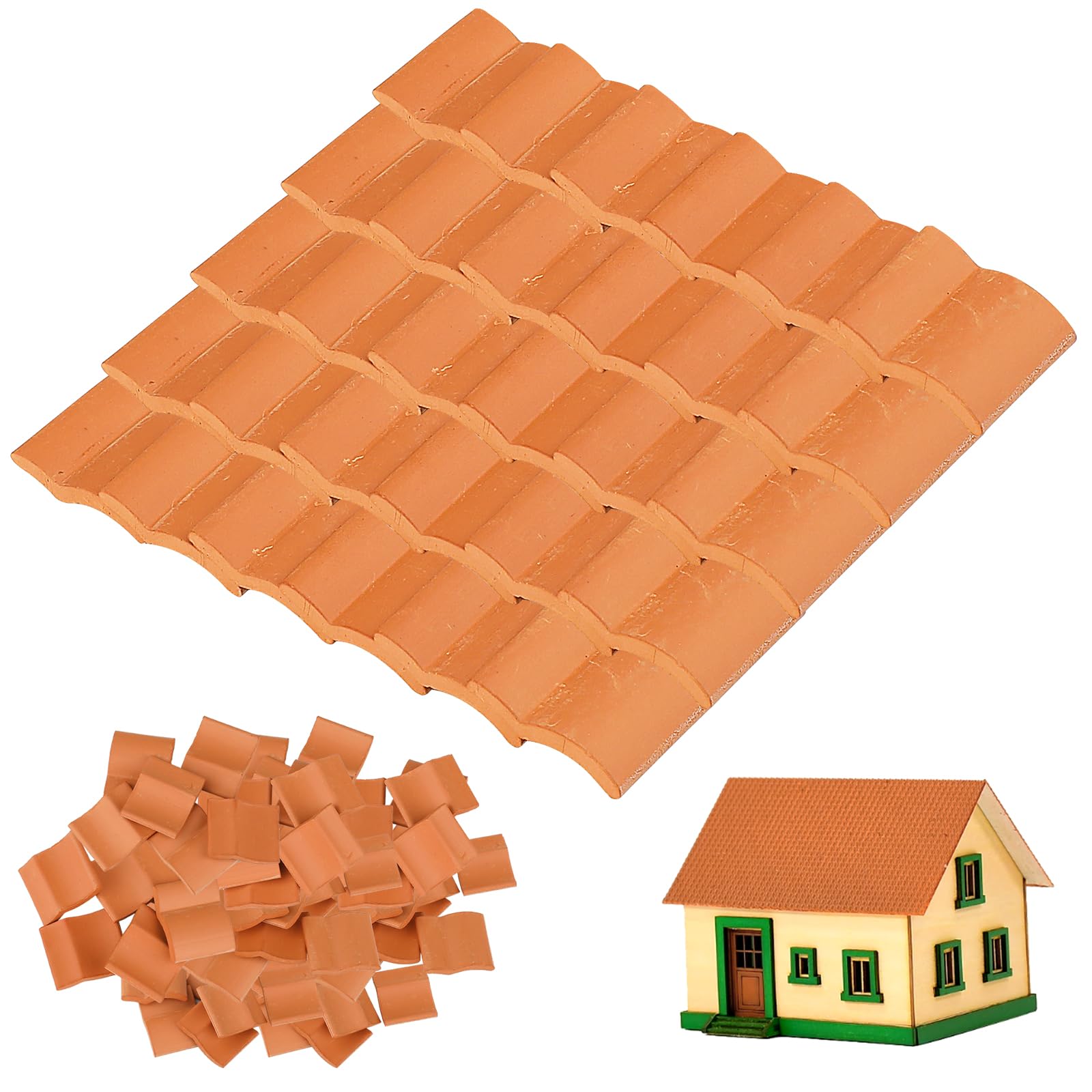 Photo 1 of 100 Pcs Miniature Red Clay Roof Tiles Model,Mini Red Roof Tiles Set,Dollhouse Shingles Roofing Fake Model Landscape Accessories for Crafts Project Shed DIY Kitchen Garden Diorama Roofing Supplies