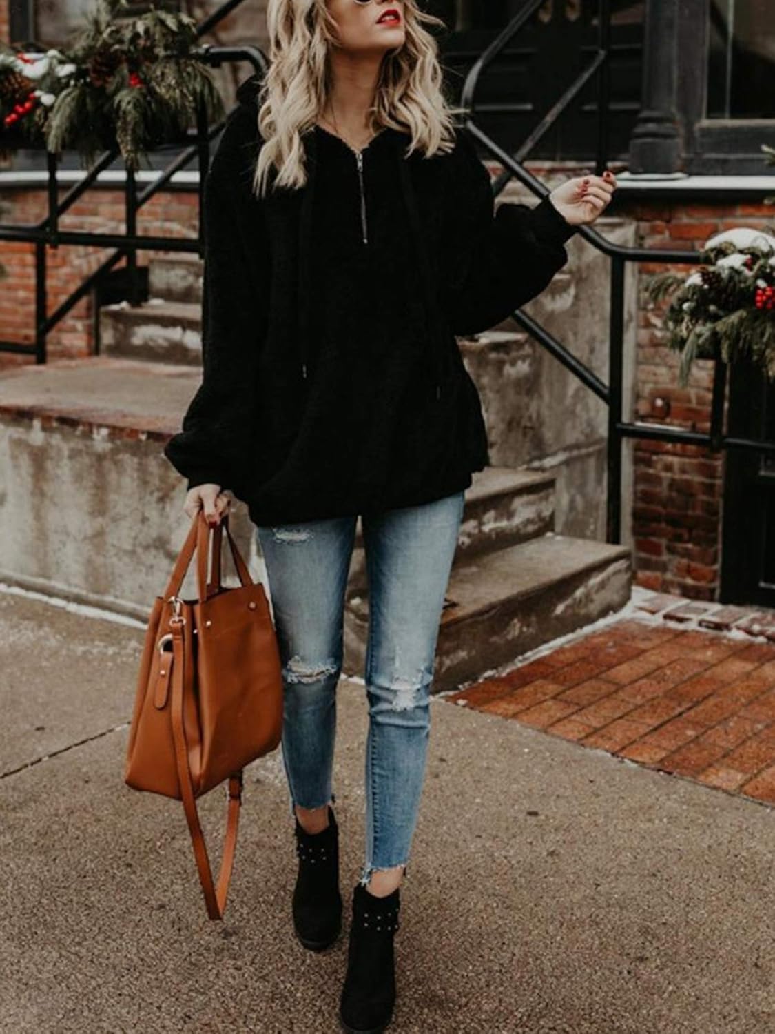 American Trends Oversized Sweatshirts for Women Athletic Womens Sherpa Hoodie Fluffy Women's Hoodies Pullover with Pockets at  Women’s Clothing store