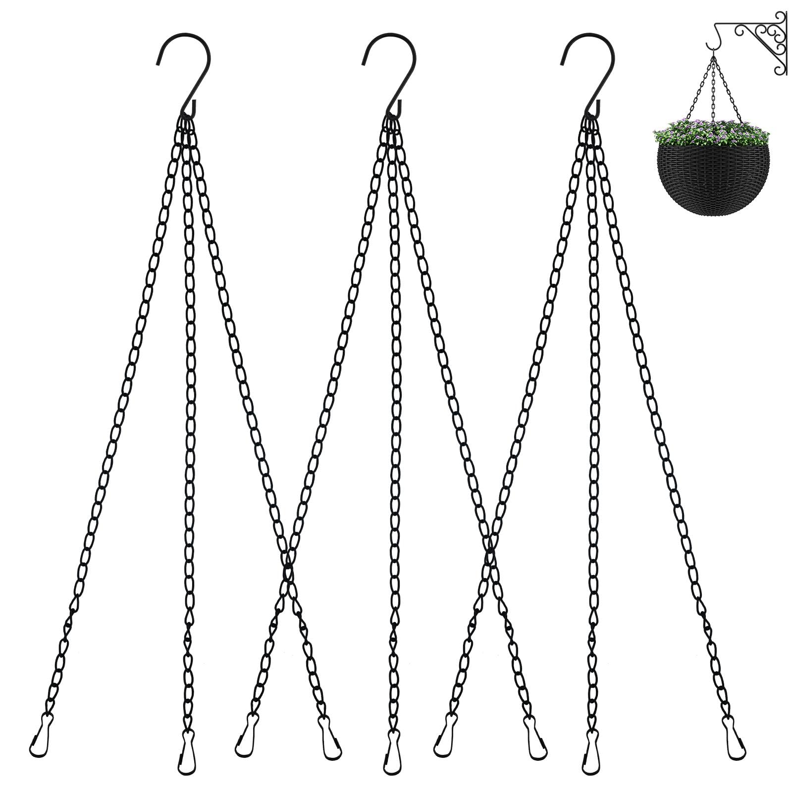 EASYKEENECOM 6 Pack Hanging Basket Chains 3 Point 15 Inch Flower Pot Chains for Hanging Plants with 3 Clip Hooks Heavy Duty Black Metal Chain Hangers for Hanging Plants Flowers Baskets