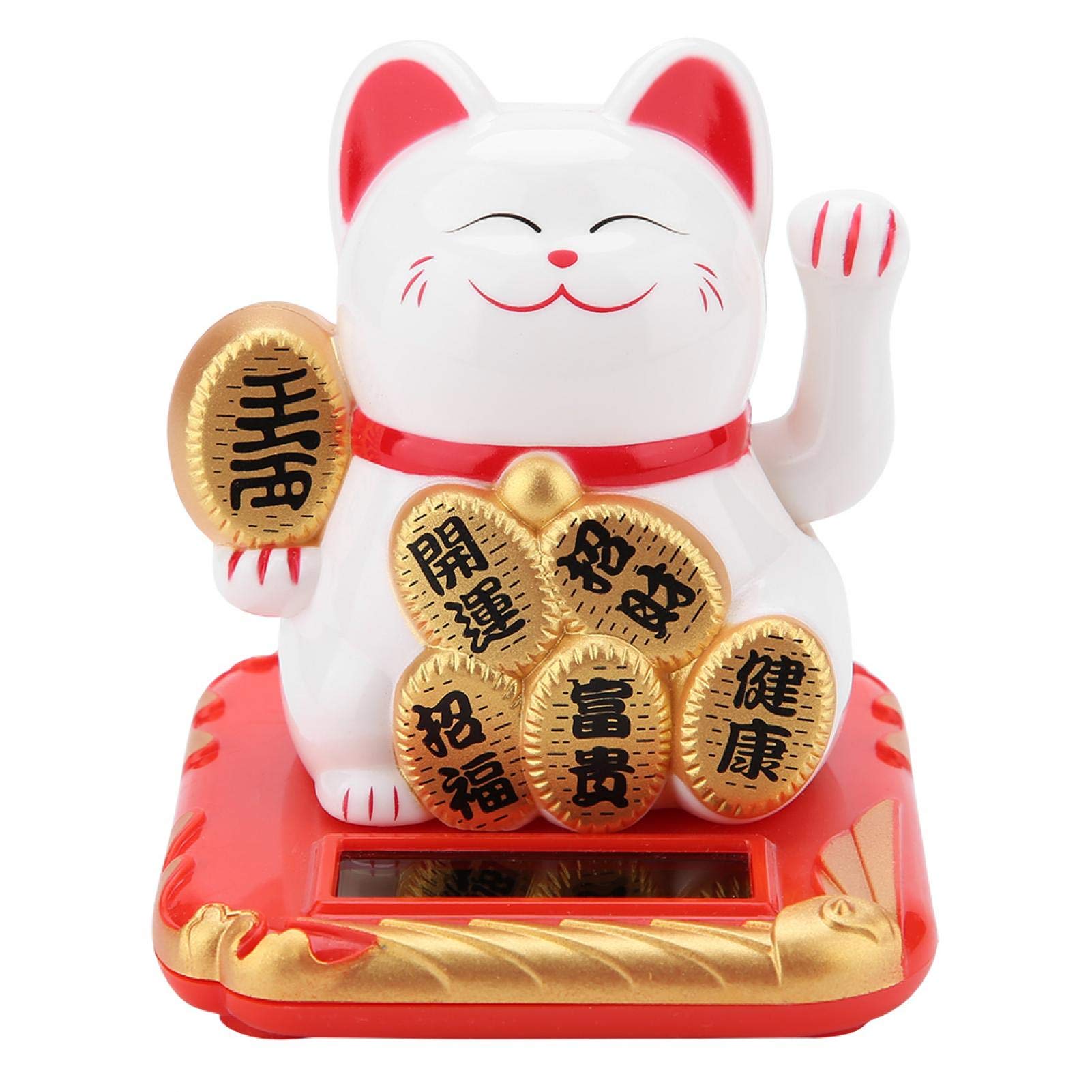 Socobeta Beckoning Cat ,Adorable Solar Powered Lucky Beckoning Cat Waving Cat for Home Office Car(white)