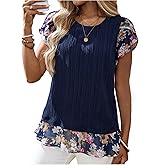 SHENHE Women's Floral Short Sleeve Blouse Summer Textured Shirt Dressy Casual Going Out Top