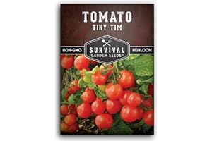 Survival Garden Seeds - Tiny Tim Tomato Seeds for Planting - 1 Pack with Instructions to Grow in Your Home Vegetable Garden - Non-GMO Heirloom Variety