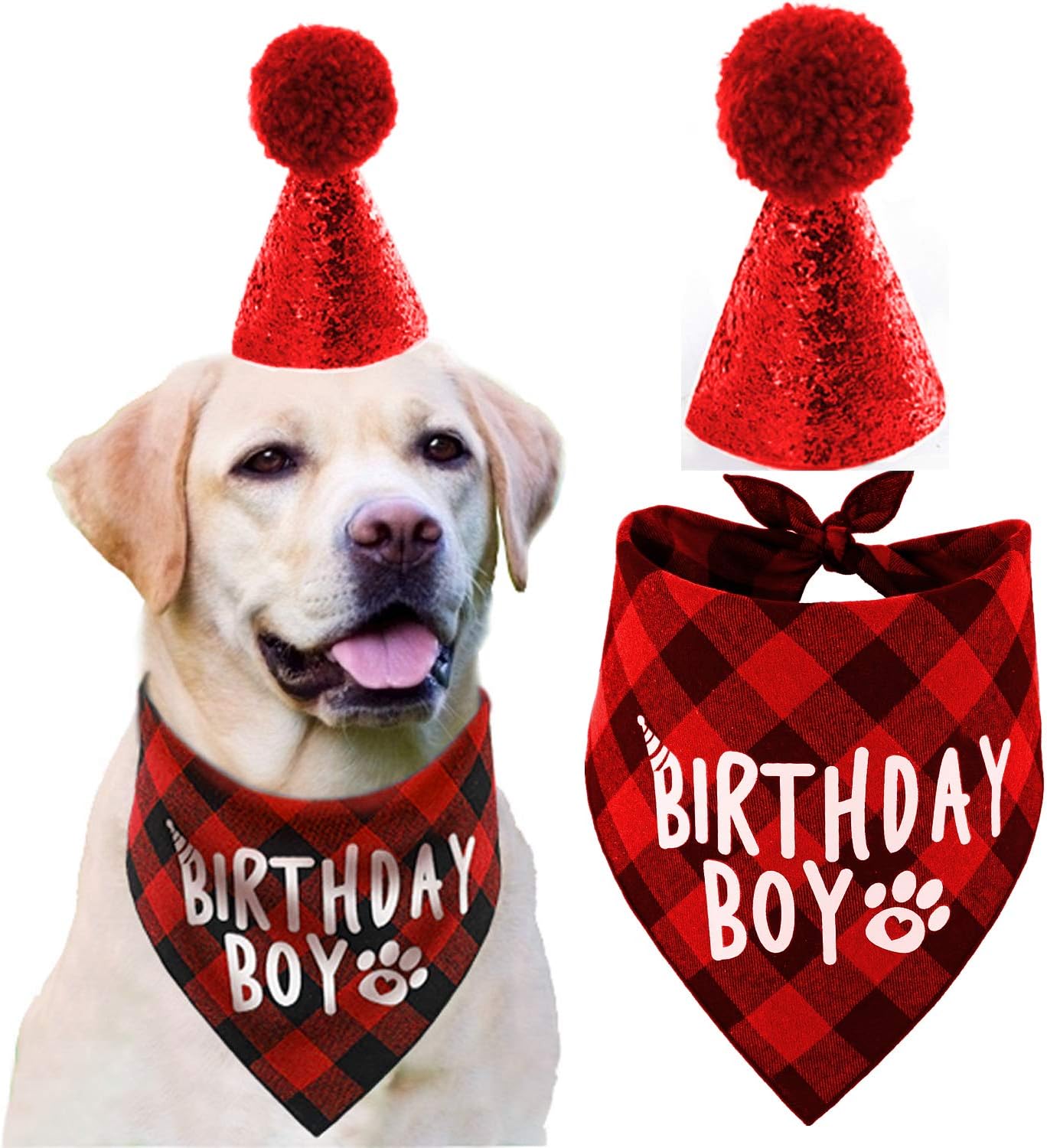 JPB Dog Birthday Hat and Dog Birthday Bandana Boy Set : Pet Supplies