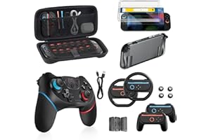BINBOK VR Switch 2 Accessories Bundle for Nintendo, 16-in-1: Pro Controller, Dockable Carrying Case, Screen Protector, Thumb Grip for Joycon, Console Protective Cover Shell, Steering Wheel 2025 Switch2 Game Kit