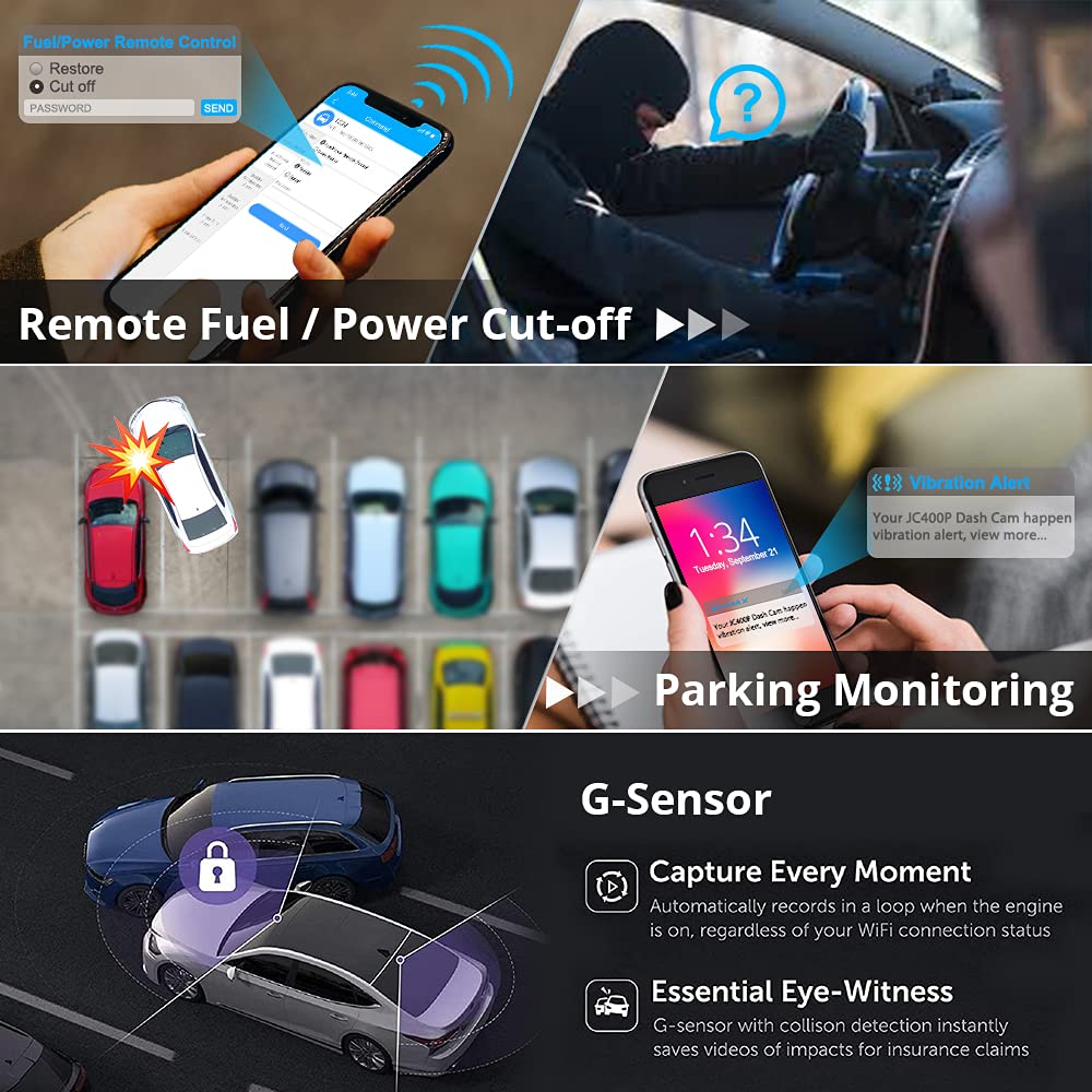 Live Video & 24H Remote Monitor, Jimi JC400P 4G & WiFi Dual Dash Cam Front and Inside Cam for Cars 1080P Car Camera Driving Recorder| GPS Track| G-Sensor | Loop Records | Behavior Analysis (LNCOONAPP)