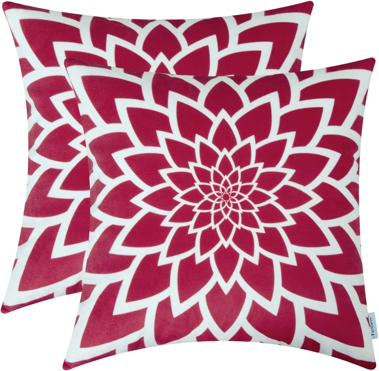 TEAGAN Throw Pillow Covers, 2PCS Cushion Covers with Flower Print, Throw Pillow Covers for Home Decorative Bedroom Living Room, Home Garden Couch Bed Sofa Chair, 16X16 Inch, Deep Red