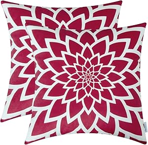 TEAGAN Throw Pillow Covers, 2PCS Cushion Covers with Flower Print, Throw Pillow Covers for Home Decorative Bedroom Living Room, Home Garden Couch Bed Sofa Chair, 16X16 Inch, Deep Red