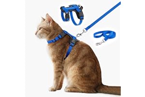 Plutus Pet Adjustable Cat Harness and Leash Set, Quick Release, Escape Proof Nylon Vest with Leather Trim for Kitten, Small Medium Large Cats, Royal Blue