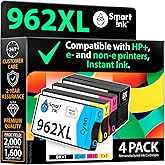 Smart Ink Remanufactured Ink Cartridges Replacement for HP 962 XL 962XL 4 Combo Pack (Black, Cyan, Magenta, Yellow) to use wi