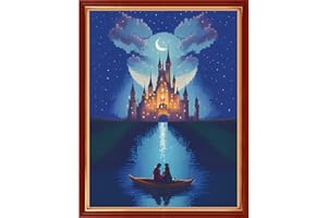 Disxvivy Cross Stitch Stamped Full Embroidery Kits DIY 11CT Cotton Thread Printed DIY Needlepoint Kits Craft Needlework Set Cross-Stitch Stamped Sets-Couple Castle 15.7x19.7 inch