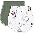 LifeTree Muslin Baby Burp Cloths - 2 Pack 70% Viscose from Bamboo and 30% Cotton Large 22'' by 10'' Absorbent Milk Spit Up Rags - Burping Cloths for Newborn, Girls Boys, MallardDuck & Olive