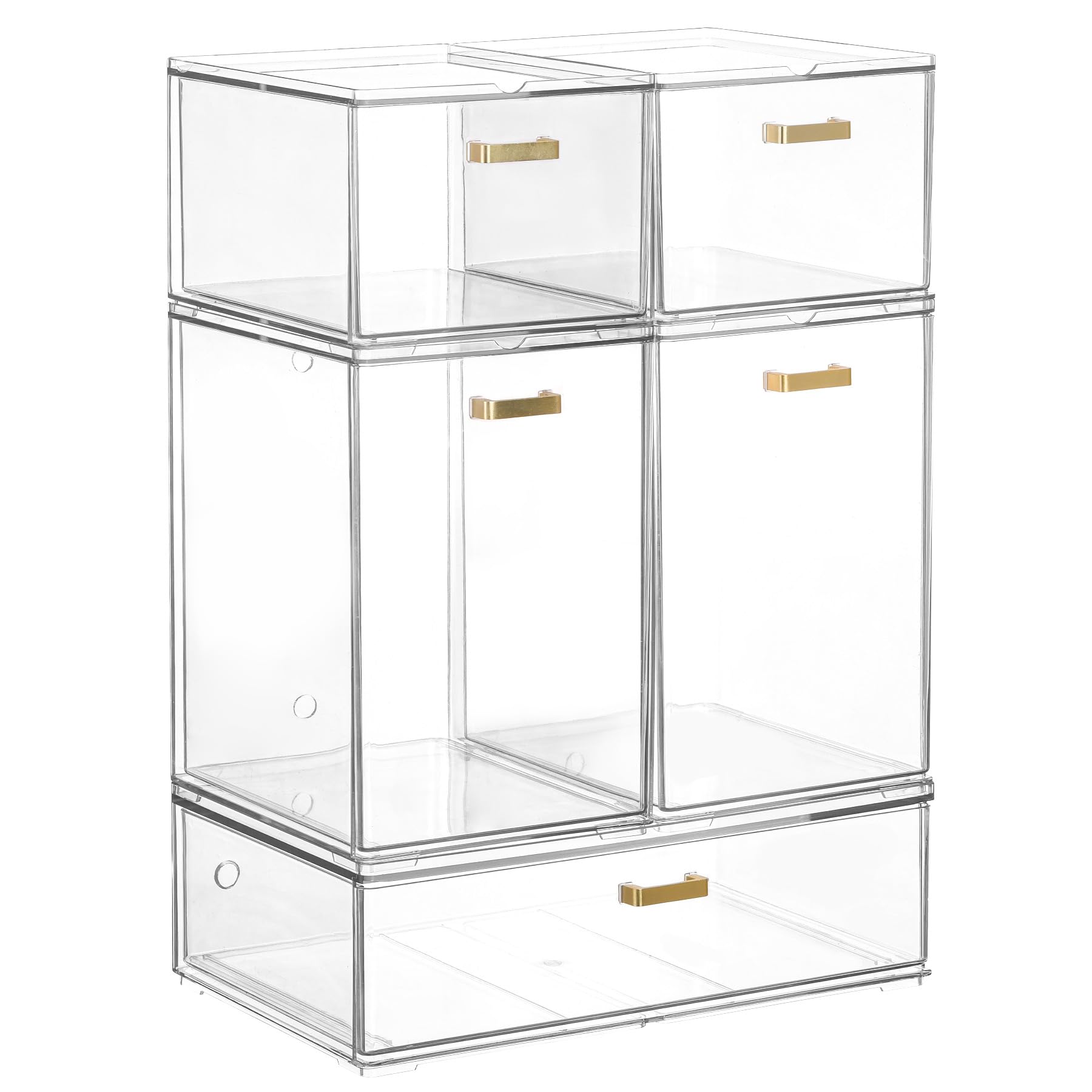 Photo 1 of ***MISSING PARTS***
***ONLY ONE DRAWER***
LALOBLUE Set of 5 Stackable Storage Drawers, Clear Acrylic Organizer Bins for Beauty Supplies, Perfect for Makeup Vanity, Undersink, Kitchen, Cabinet,Pantry Organization and Storage