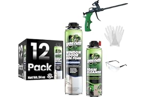 Sprayman Window & Door Expanding Spray Foam - (12x24oz) Low Expansion Polyurethane Spray Foam for Doors, Windows & Walls, Gun Use & Reuseable, Gun&Cleaner Included - 12 Pack