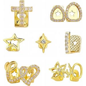 7 Pack Hip Hop Iced Out Grillz for Teeth Men Women, Bling Gold/Silver Plated Teeth Grill with Cubic Zirconia, Grillz for Part