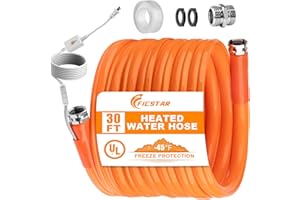 Ficstar 30FT Heated Drinking Water Hose for RV, Heated Water Hose Antifreeze to -45°F, 5/8" I.D. with 3/4" GHT Adapter, Lead and BPA Free,No Odor